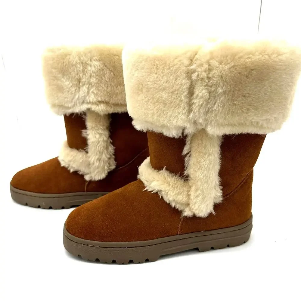 Style & Co Witty Boots NIB Women's Sz 6M Tan Chestnut Faux Fur Genuine Suede - Picture 7 of 10